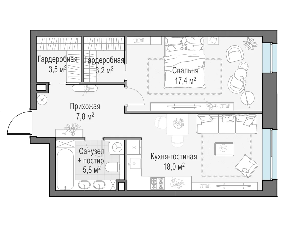 1-комнатная квартира 56,3 м² в ЖК «Foriver» — планировки 1