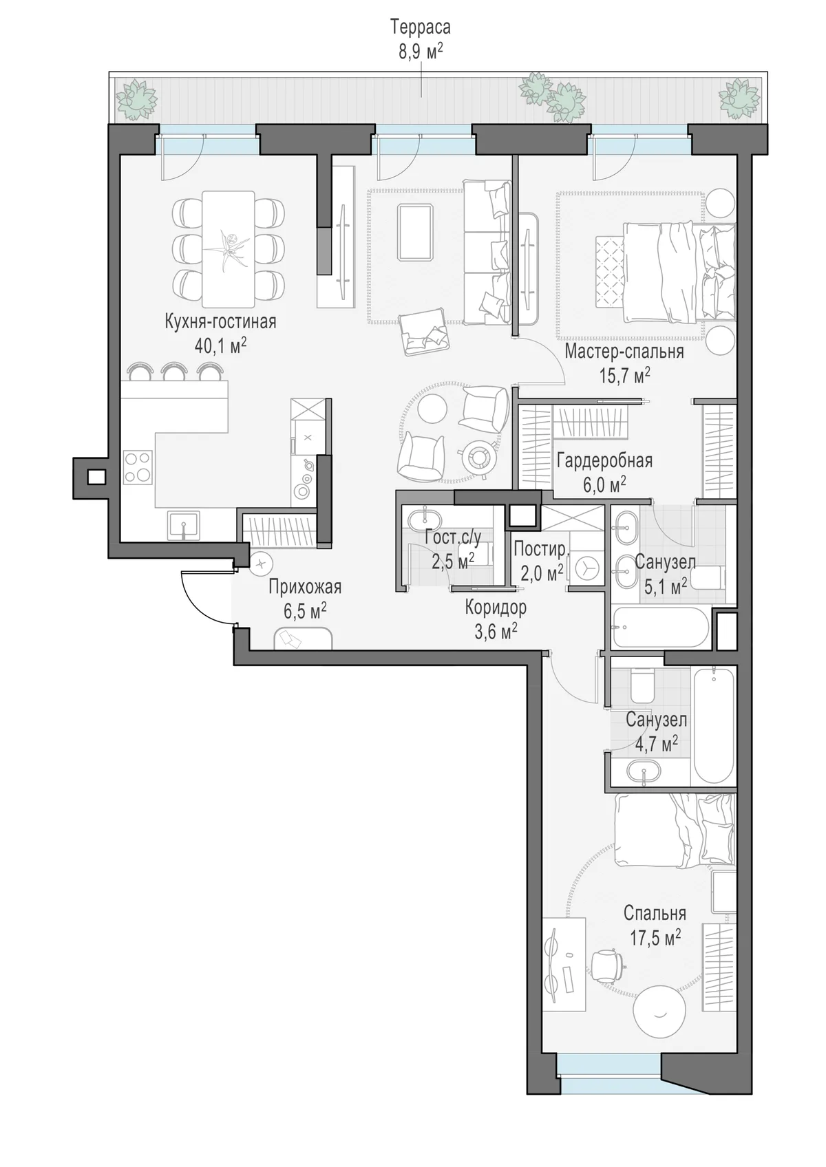 3-комнатная квартира 107 м² в ЖК «Foriver» — планировки 1