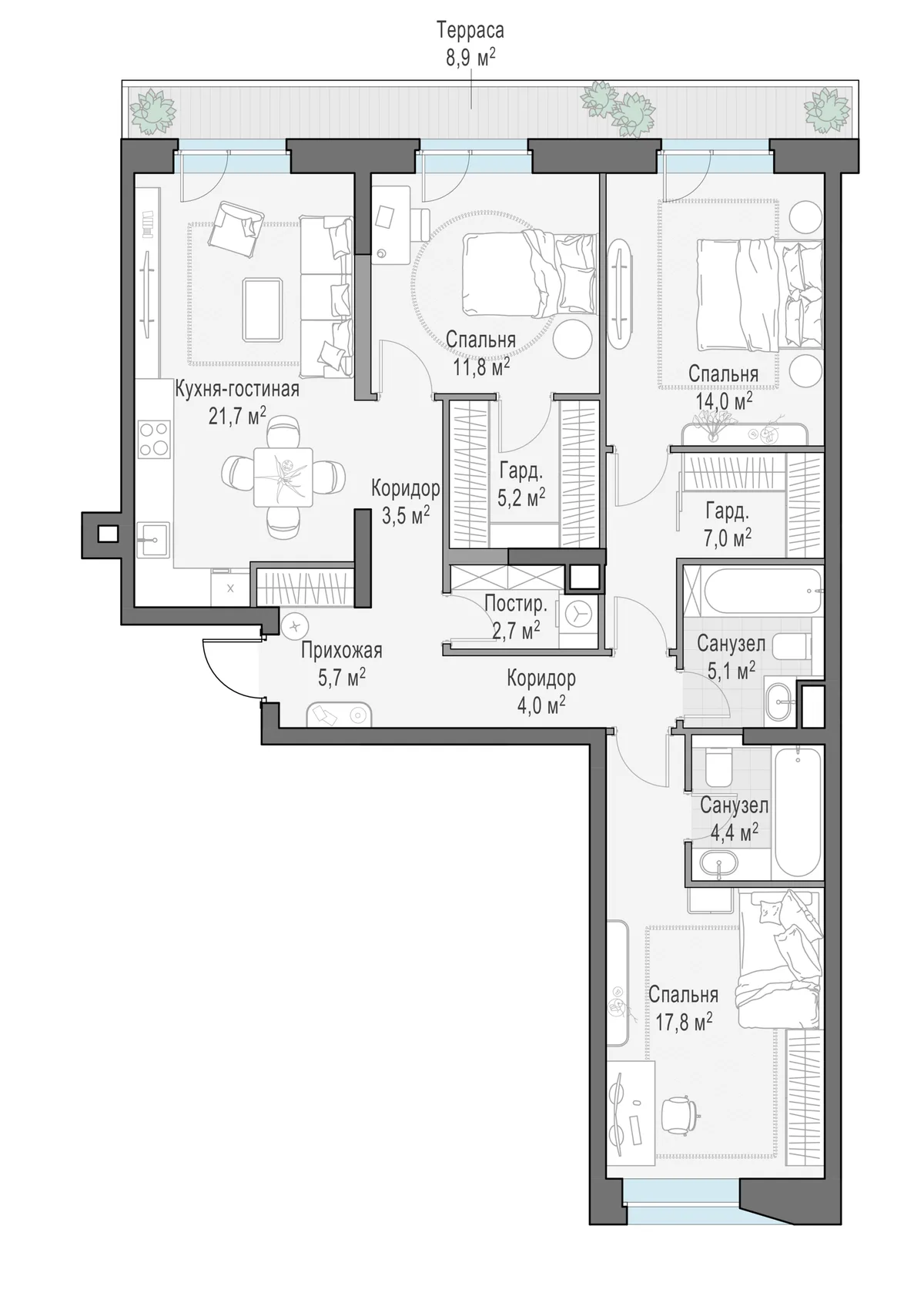 3-комнатная квартира 107 м² в ЖК «Foriver» — планировки 2