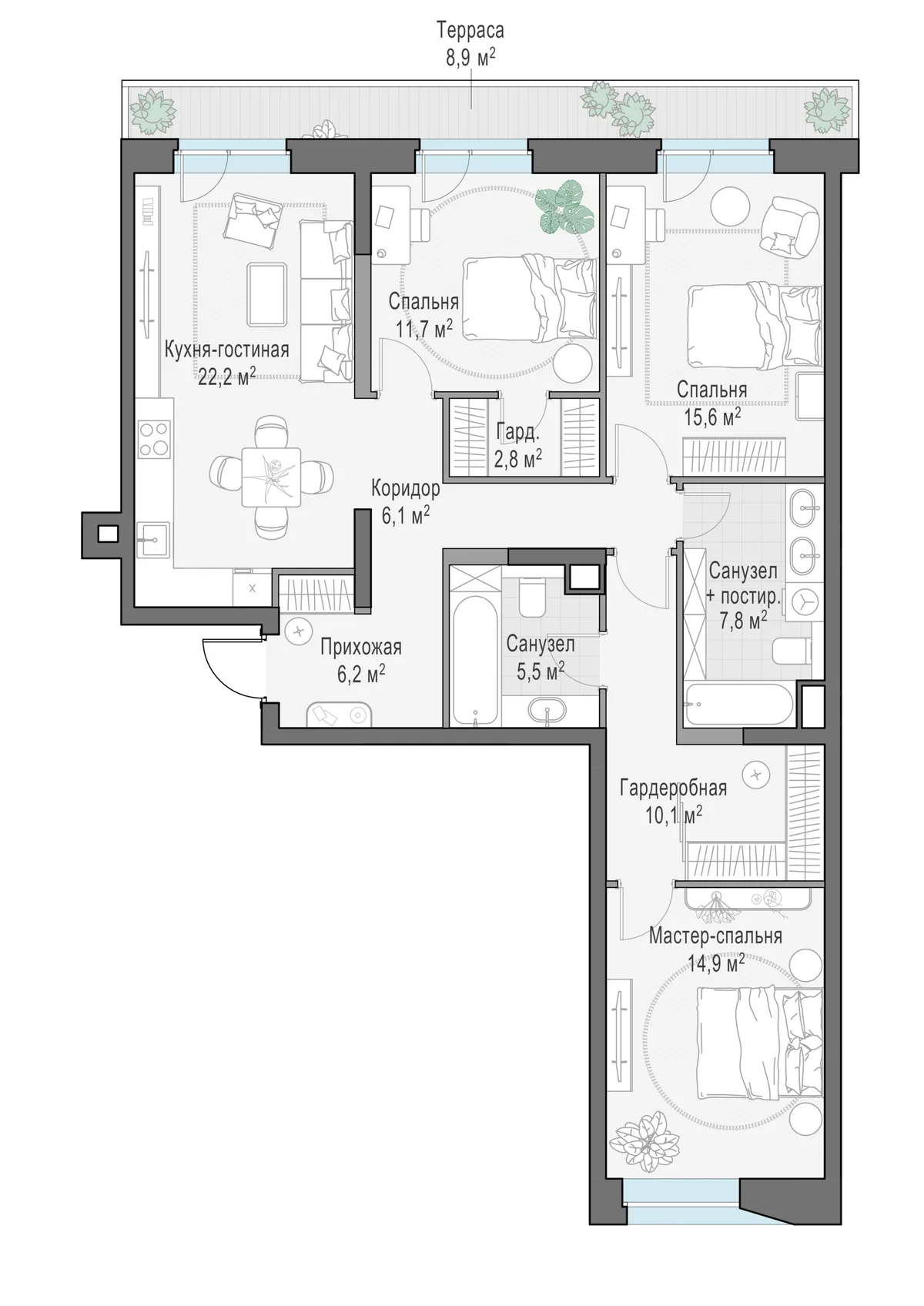 3-комнатная квартира 107 м² в ЖК «Foriver» — планировки 3