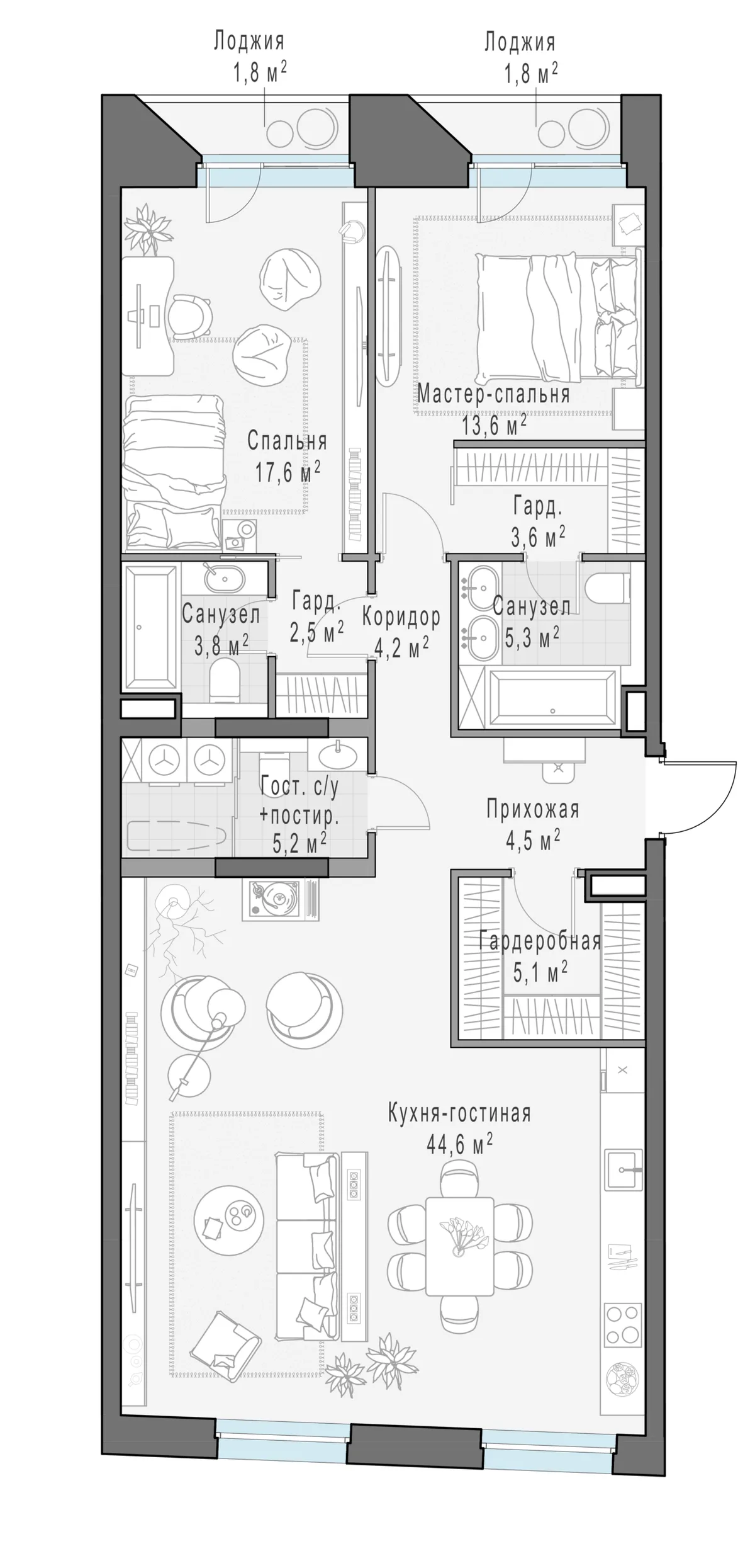 3-комнатная квартира 110,3 м² в ЖК «Foriver» — планировки 1