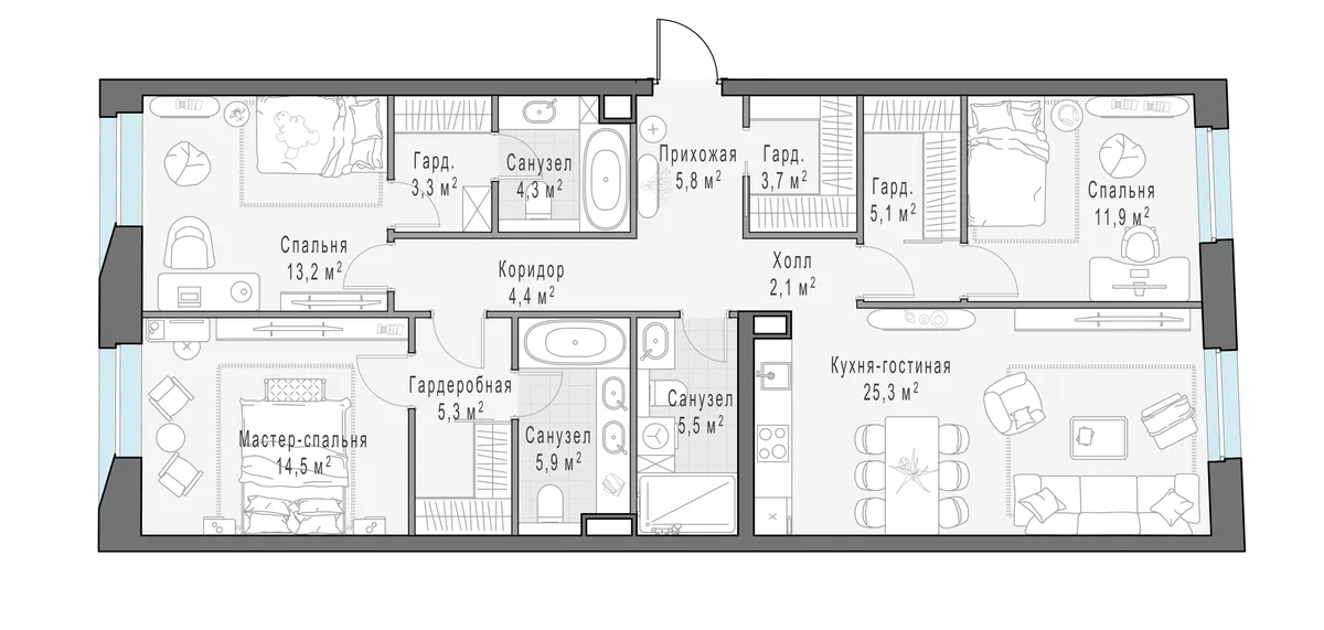 3-комнатная квартира 112,1 м² в ЖК «Foriver» — планировки 2
