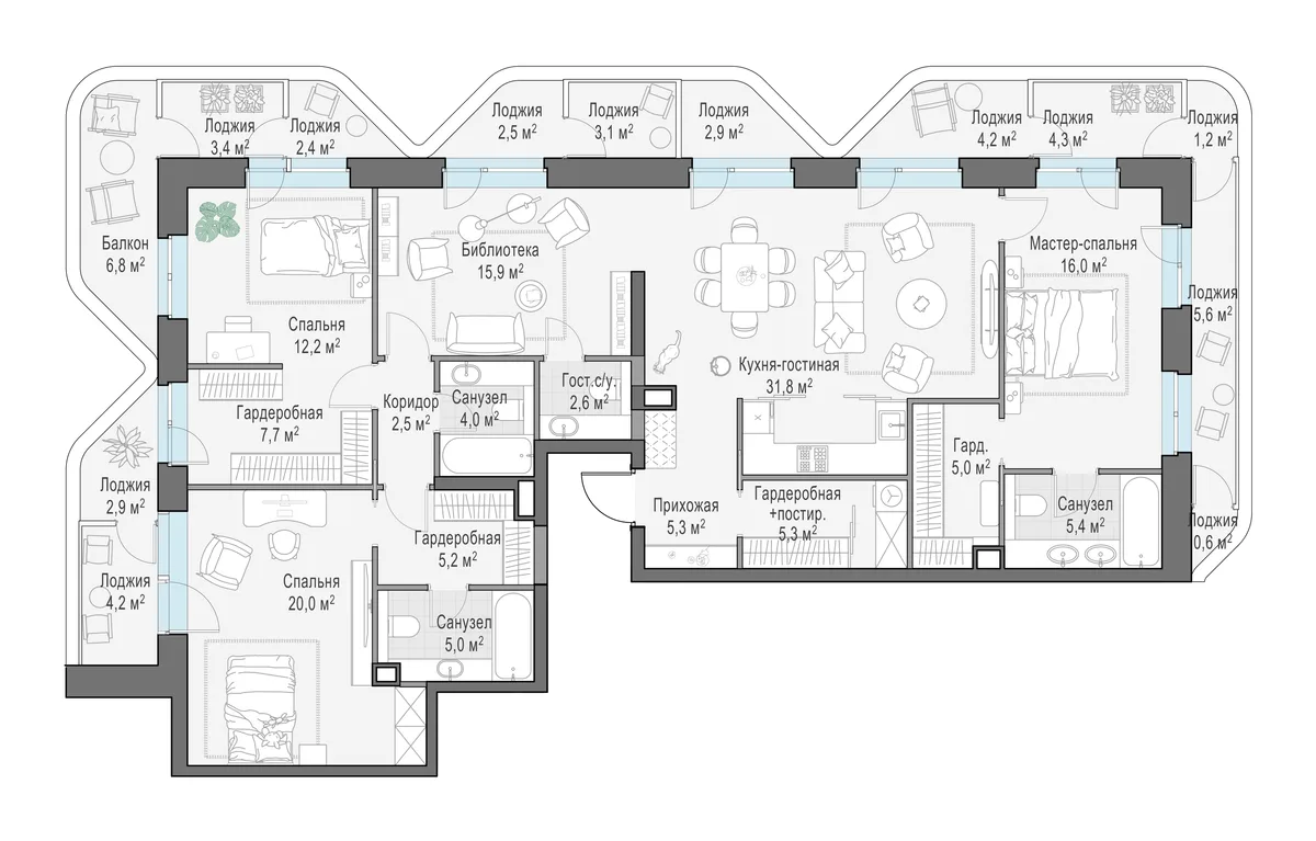 4-комнатная квартира 164,7 м² в ЖК «Foriver» — планировки 1