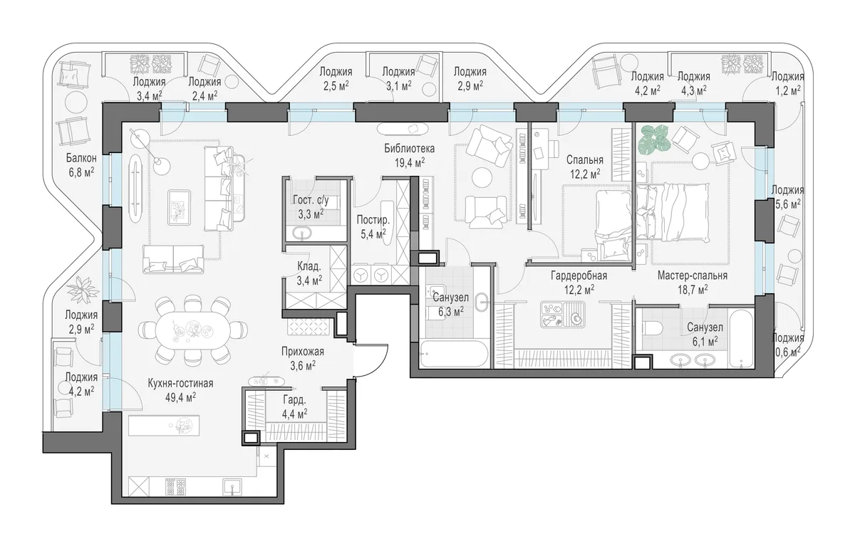 4-комнатная квартира 164,7 м² в ЖК «Foriver» — планировки 2