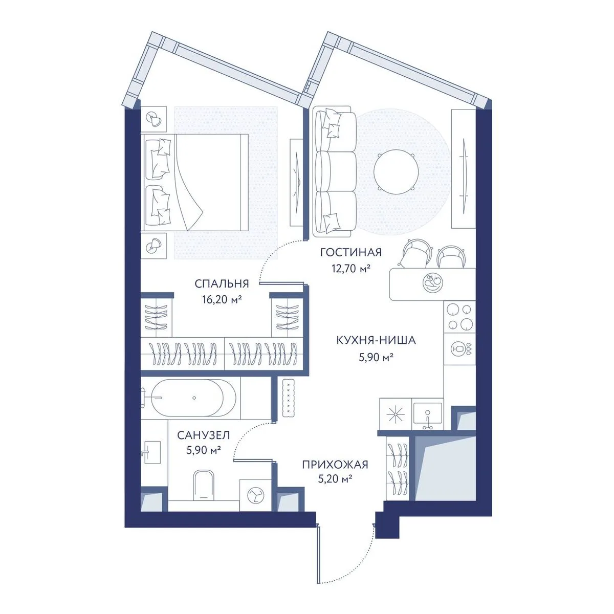 1-комнатная квартира 45,9 м² в ЖК «HideOUT» — планировки 1