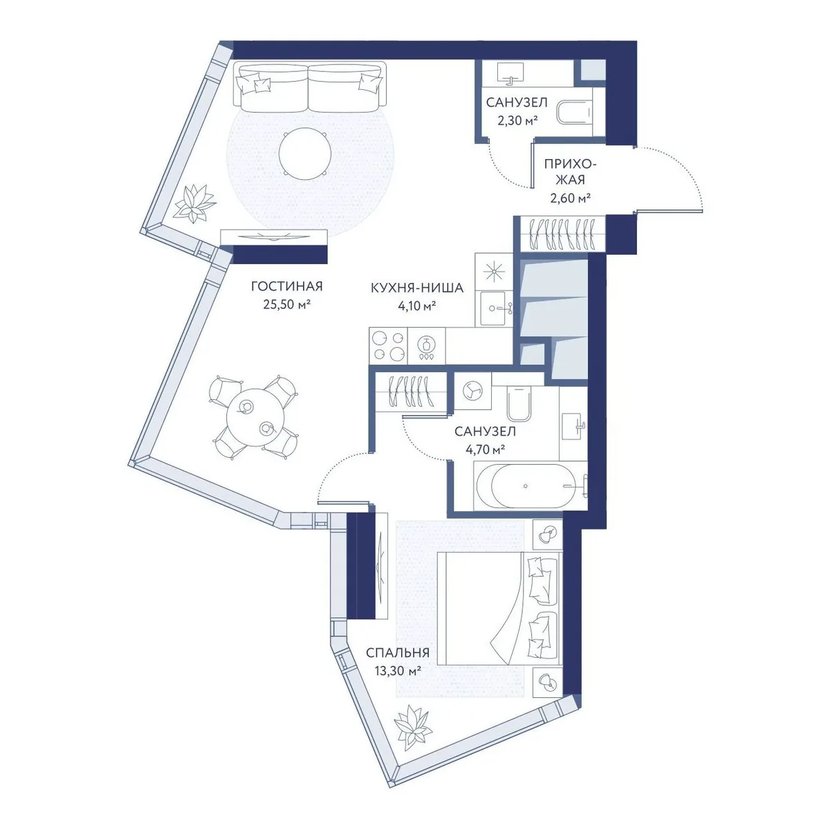 1-комнатная квартира 52,5 м² в ЖК «HideOUT» — планировки 1