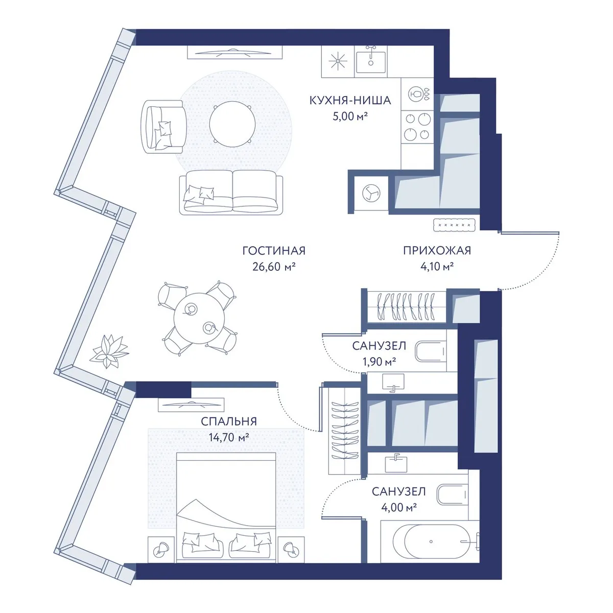 1-комнатная квартира 56,3 м² в ЖК «HideOUT» — планировки 1