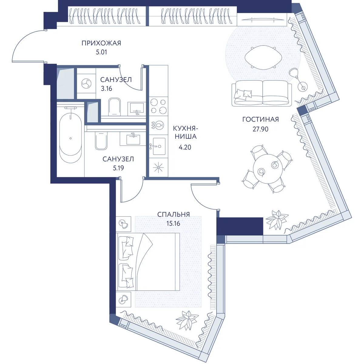 1-комнатная квартира 60,7 м² в ЖК «HideOUT» — планировки 1