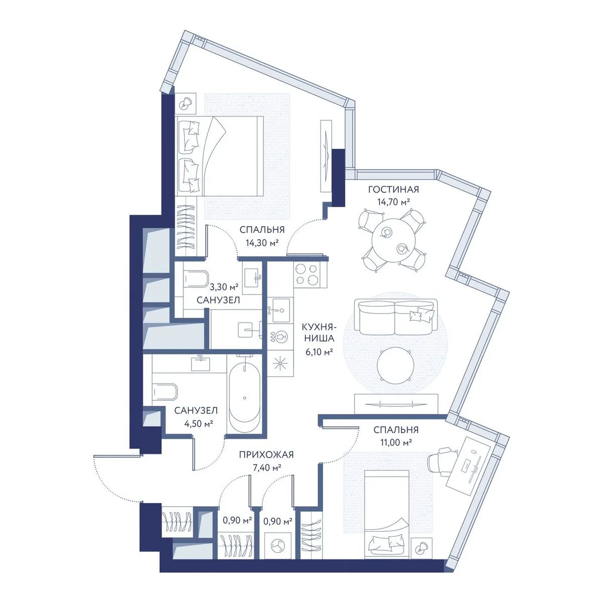 2-комнатная квартира 62,2 м² в ЖК «HideOUT» — планировки 1