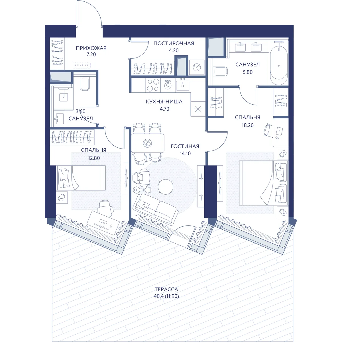 2-комнатная квартира 82,5 м² в ЖК «HideOUT» — планировки 1