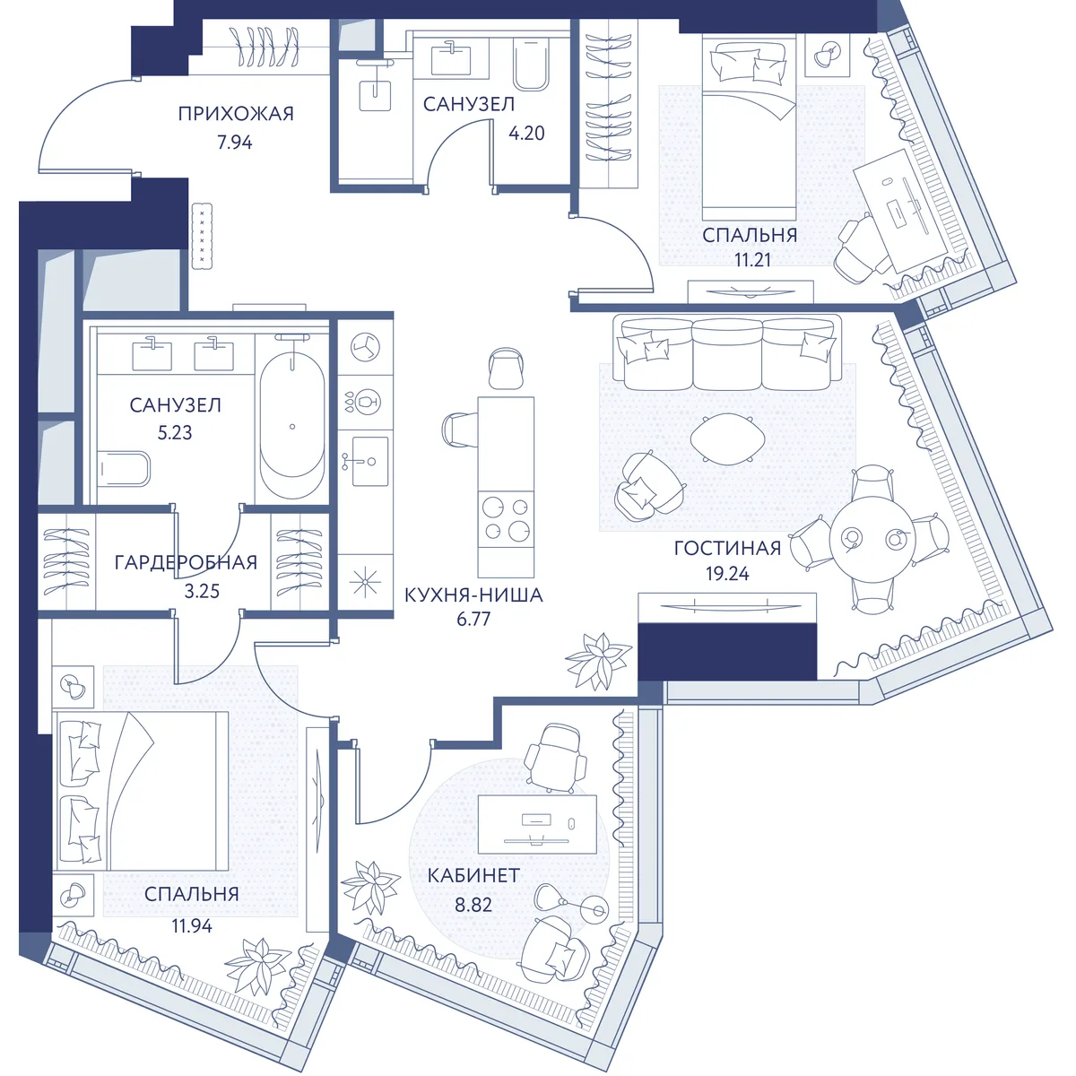 2-комнатная квартира 78,7 м² в ЖК «HideOUT» — планировки 1