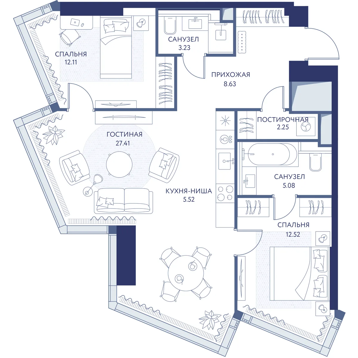 2-комнатная квартира 76,8 м² в ЖК «HideOUT» — планировки 1