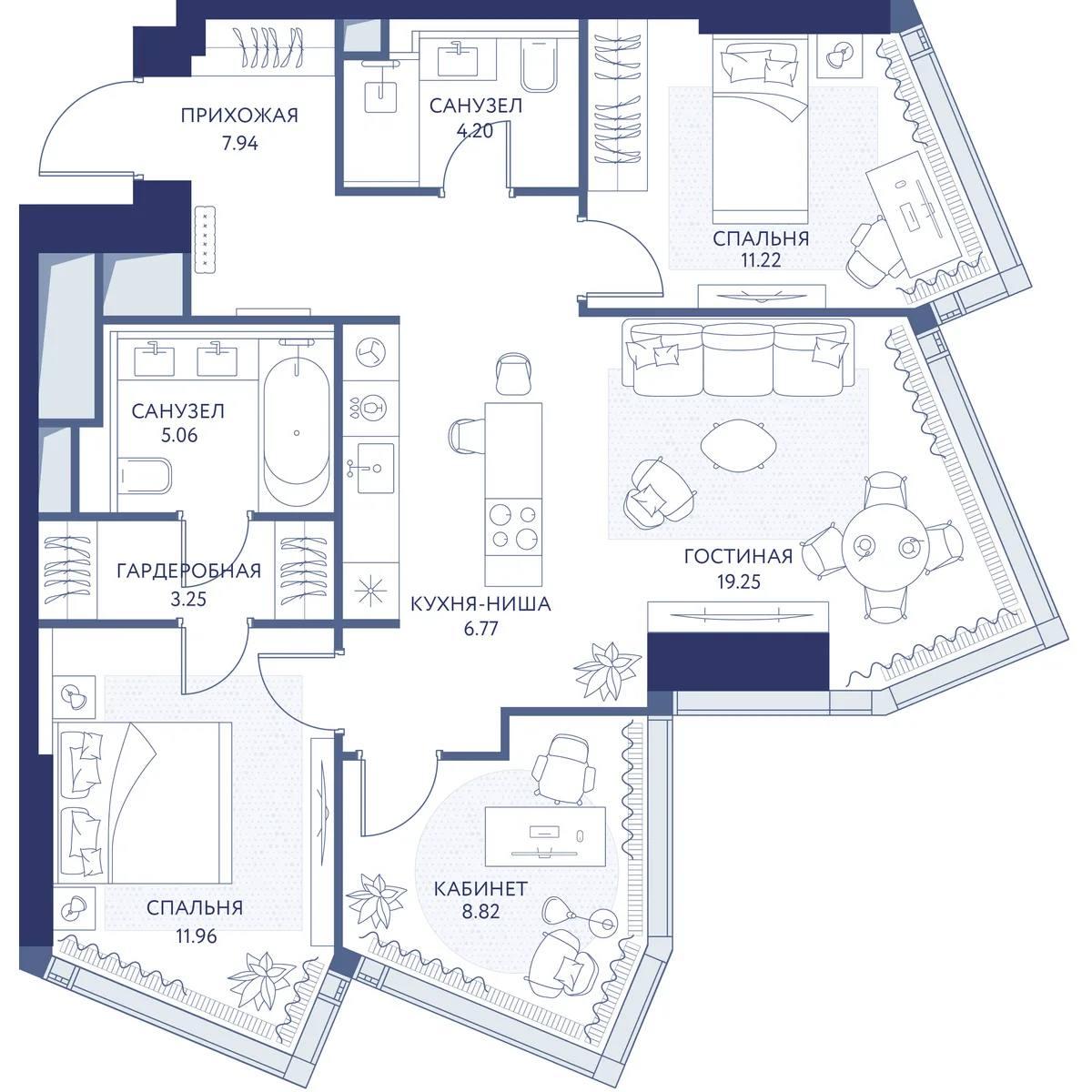 2-комнатная квартира 78,6 м² в ЖК «HideOUT» — планировки 1