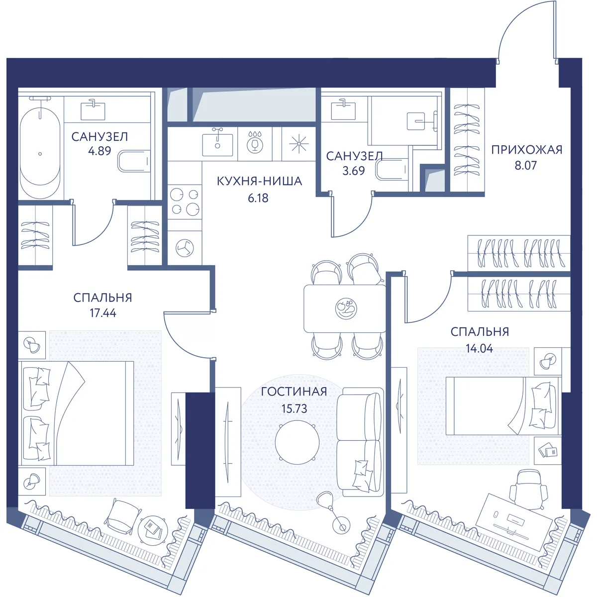 2-комнатная квартира 70 м² в ЖК «HideOUT» — планировки 1