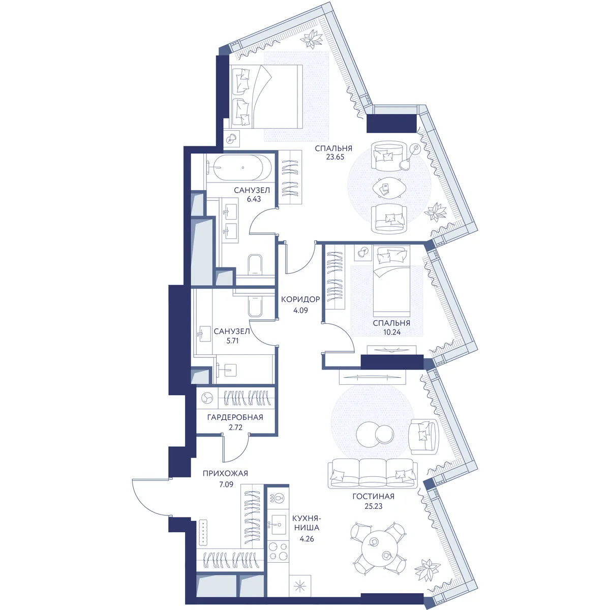 2-комнатная квартира 89,3 м² в ЖК «HideOUT» — планировки 1