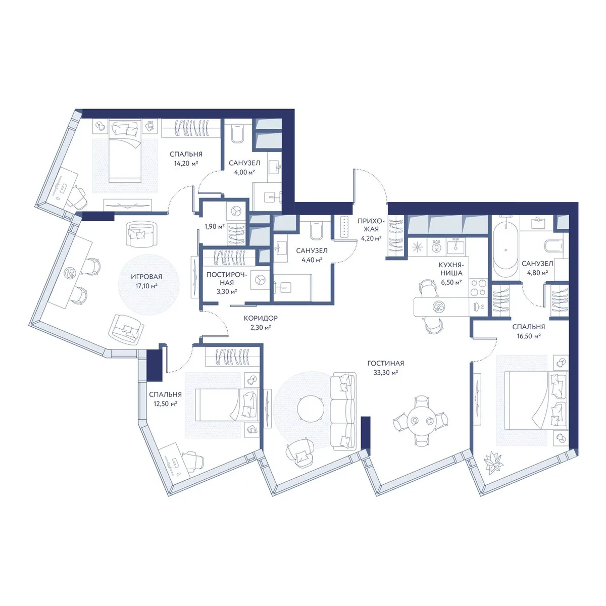 3-комнатная квартира 125 м² в ЖК «HideOUT» — планировки 1