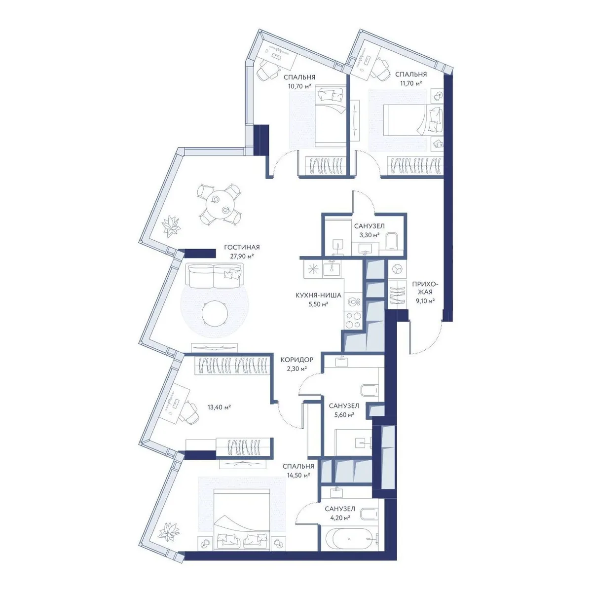 3-комнатная квартира 108,2 м² в ЖК «HideOUT» — планировки 1