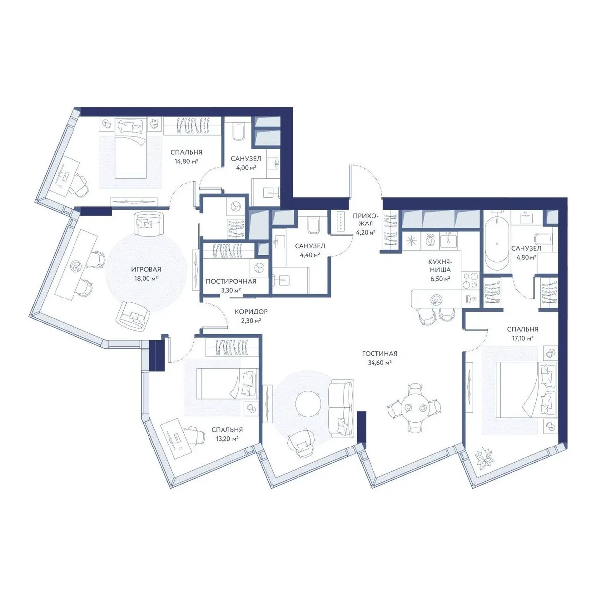 3-комнатная квартира 129,1 м² в ЖК «HideOUT» — планировки 1