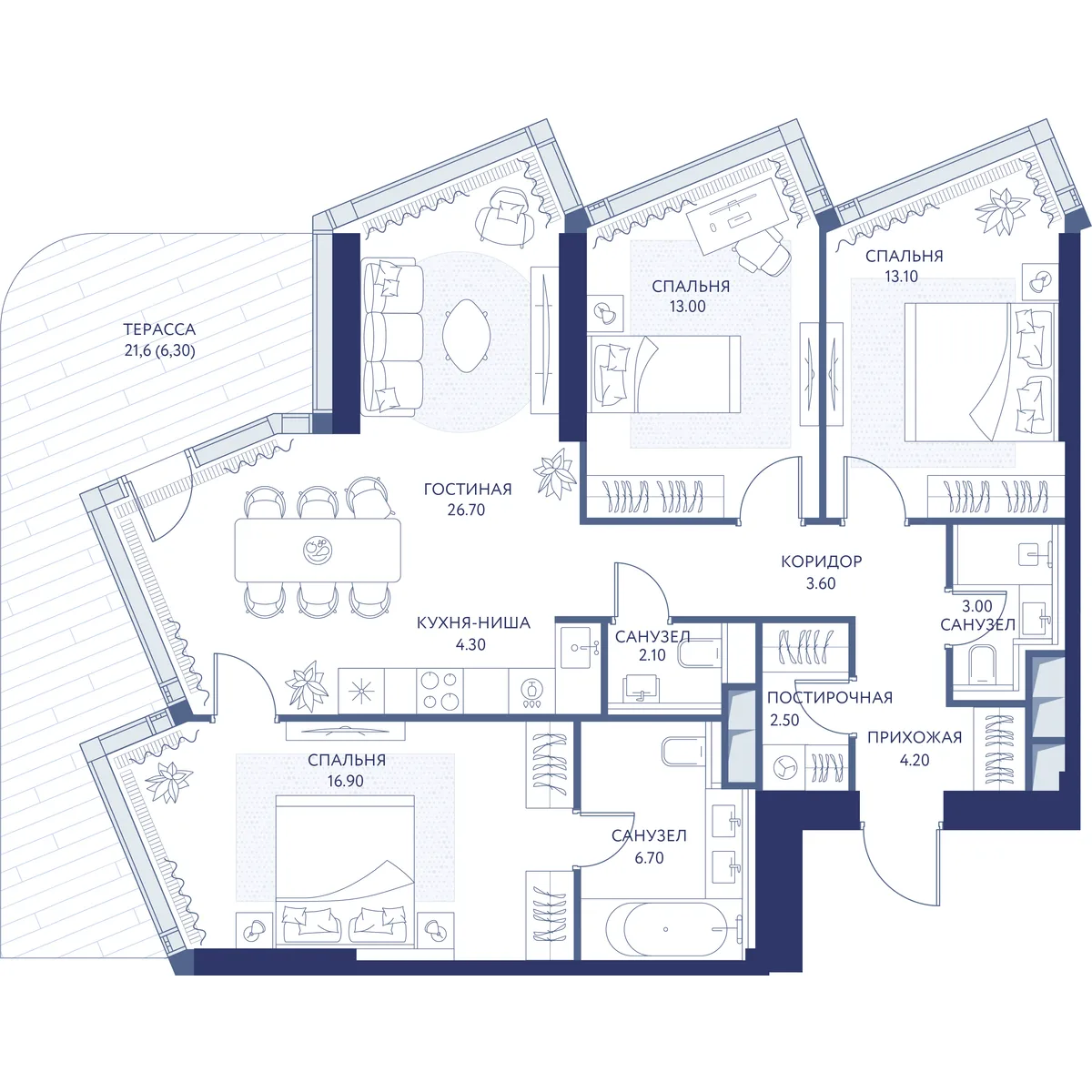 3-комнатная квартира 102,4 м² в ЖК «HideOUT» — планировки 1