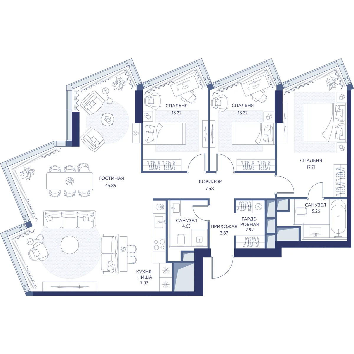 3-комнатная квартира 119,3 м² в ЖК «HideOUT» — планировки 1