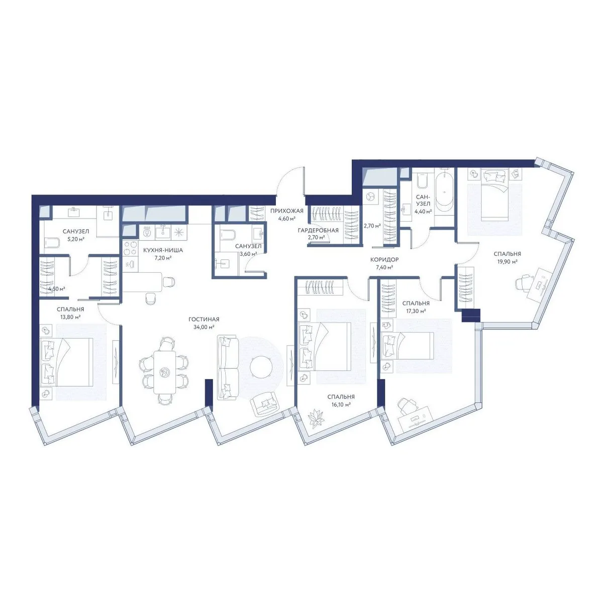 4-комнатная квартира 143,4 м² в ЖК «HideOUT» — планировки 1