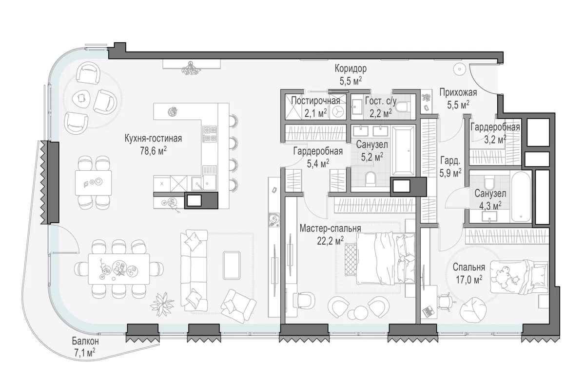 3-комнатная квартира 158,3 м² в ЖК «Лаврушинский» — планировки 1