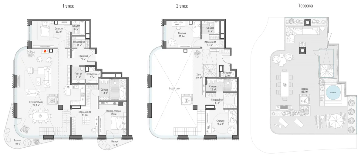 3-комнатный пентхаус 283,1 м² в ЖК «Лаврушинский» — планировки 2
