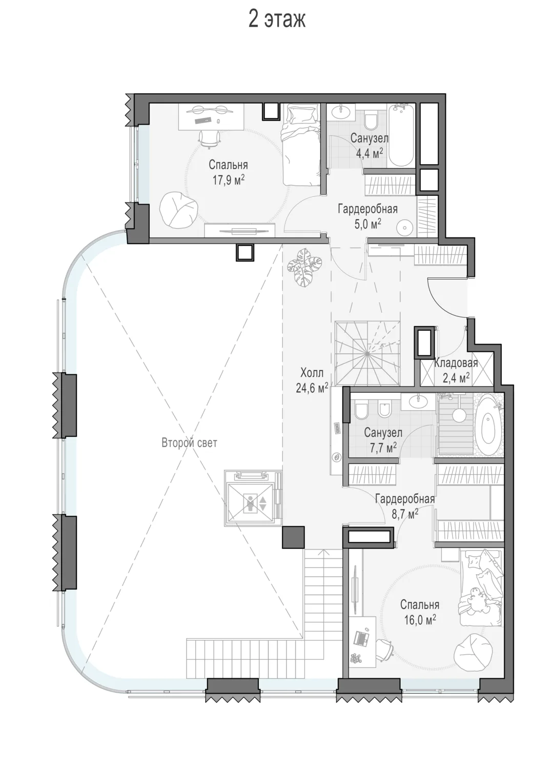 3-комнатный пентхаус 283,1 м² в ЖК «Лаврушинский» — планировки 3