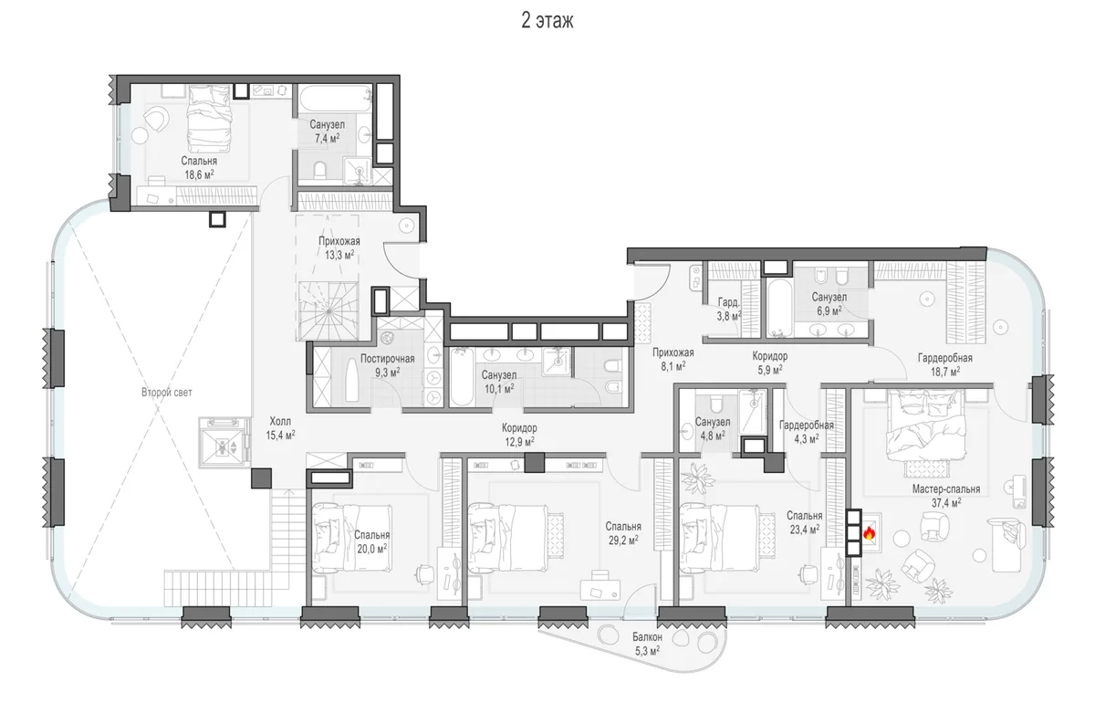 5-комнатный пентхаус 446,9 м² в ЖК «Лаврушинский» — планировки 2