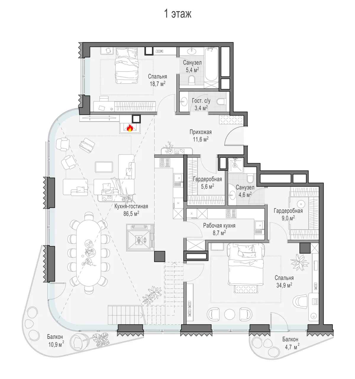 5-комнатный пентхаус 446,9 м² в ЖК «Лаврушинский» — планировки 10