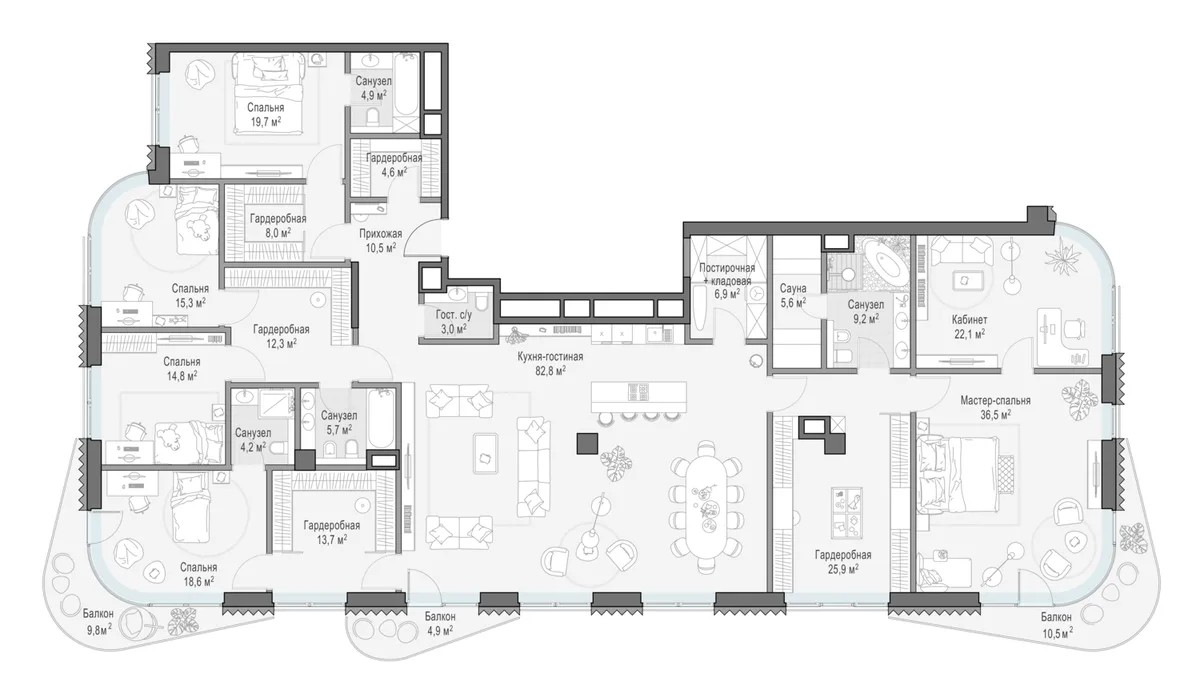 6-комнатная квартира 328 м² в ЖК «Лаврушинский» — планировки 1