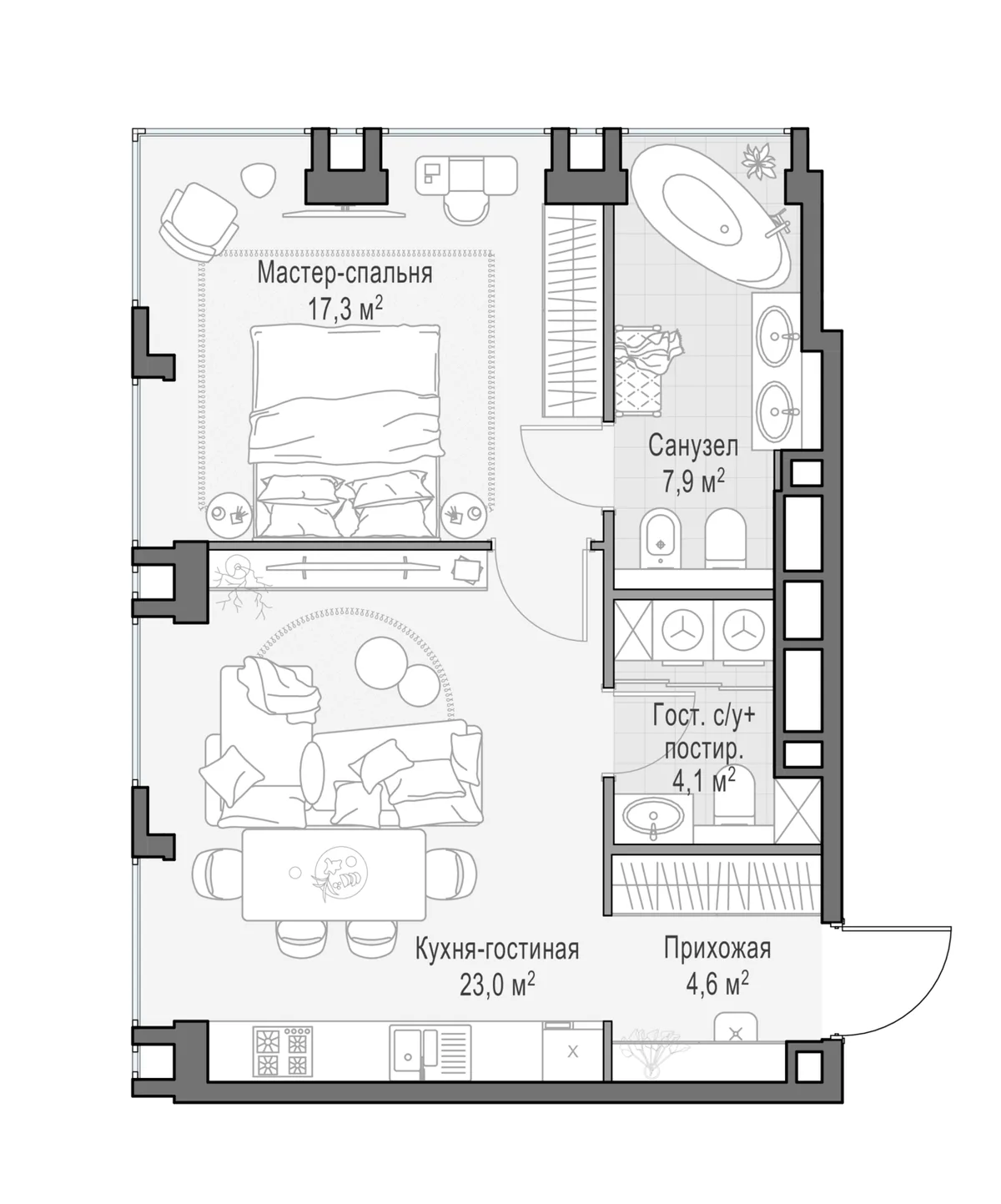 2-комнатная квартира 57,4 м² в ЖК «Life Time» — планировки 2