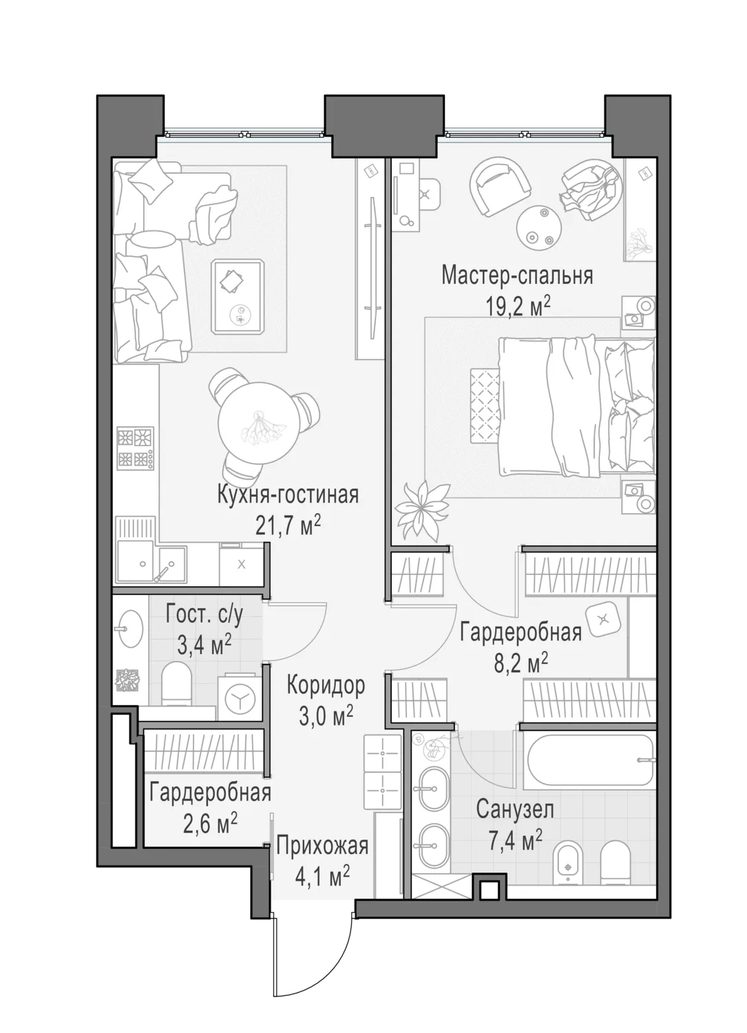 2-комнатная квартира 70,3 м² в ЖК «Life Time» — планировки 1