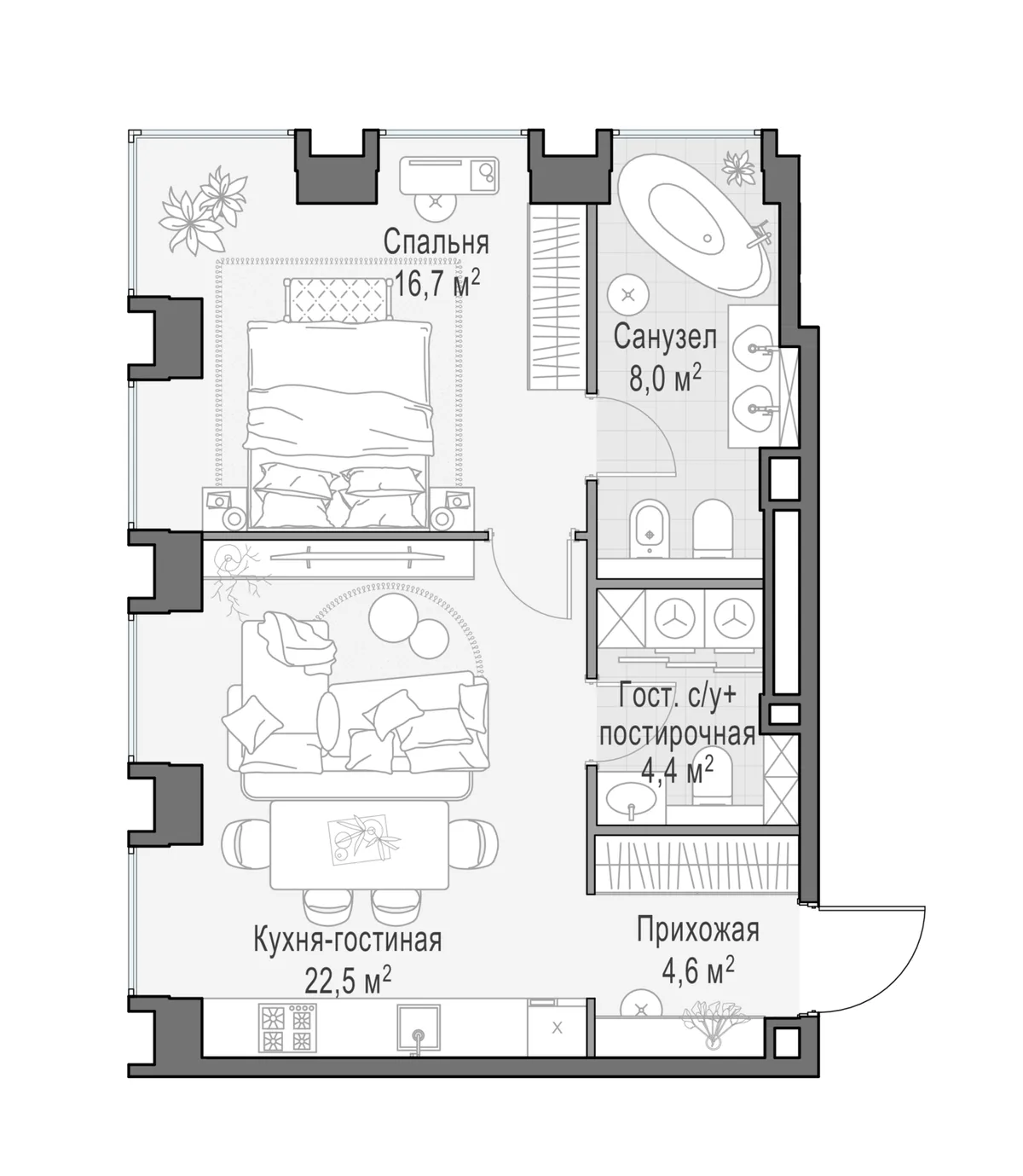 2-комнатная квартира 56,7 м² в ЖК «Life Time» — планировки 2