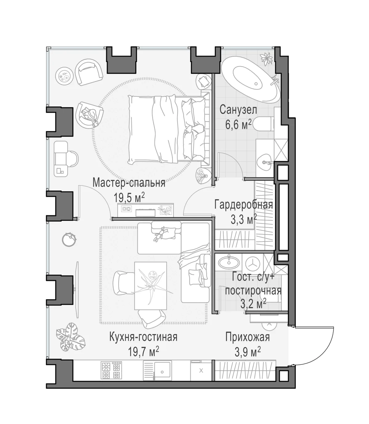 2-комнатная квартира 56,6 м² в ЖК «Life Time» — планировки 1