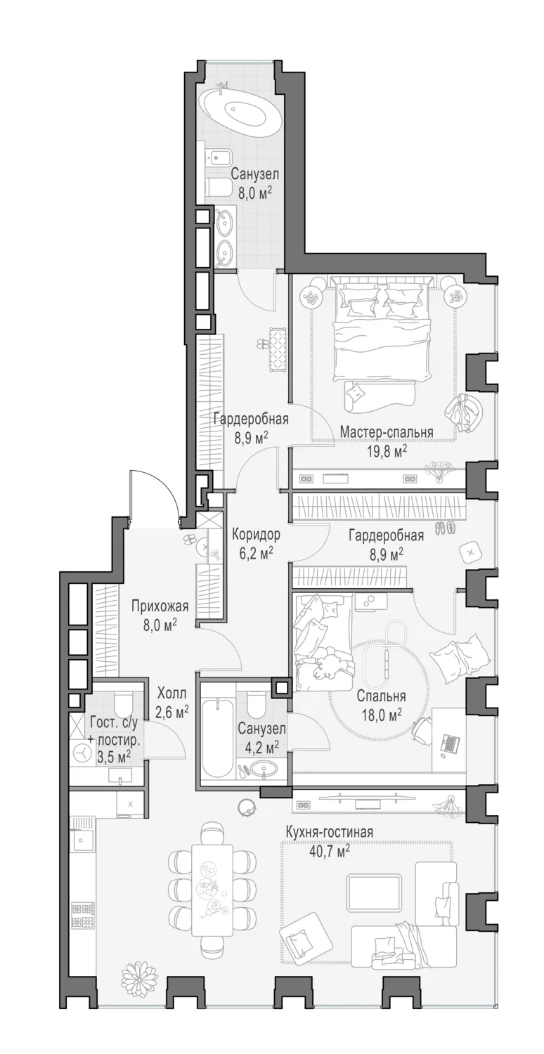 3-комнатная квартира 129,9 м² в ЖК «Life Time» — планировки 3