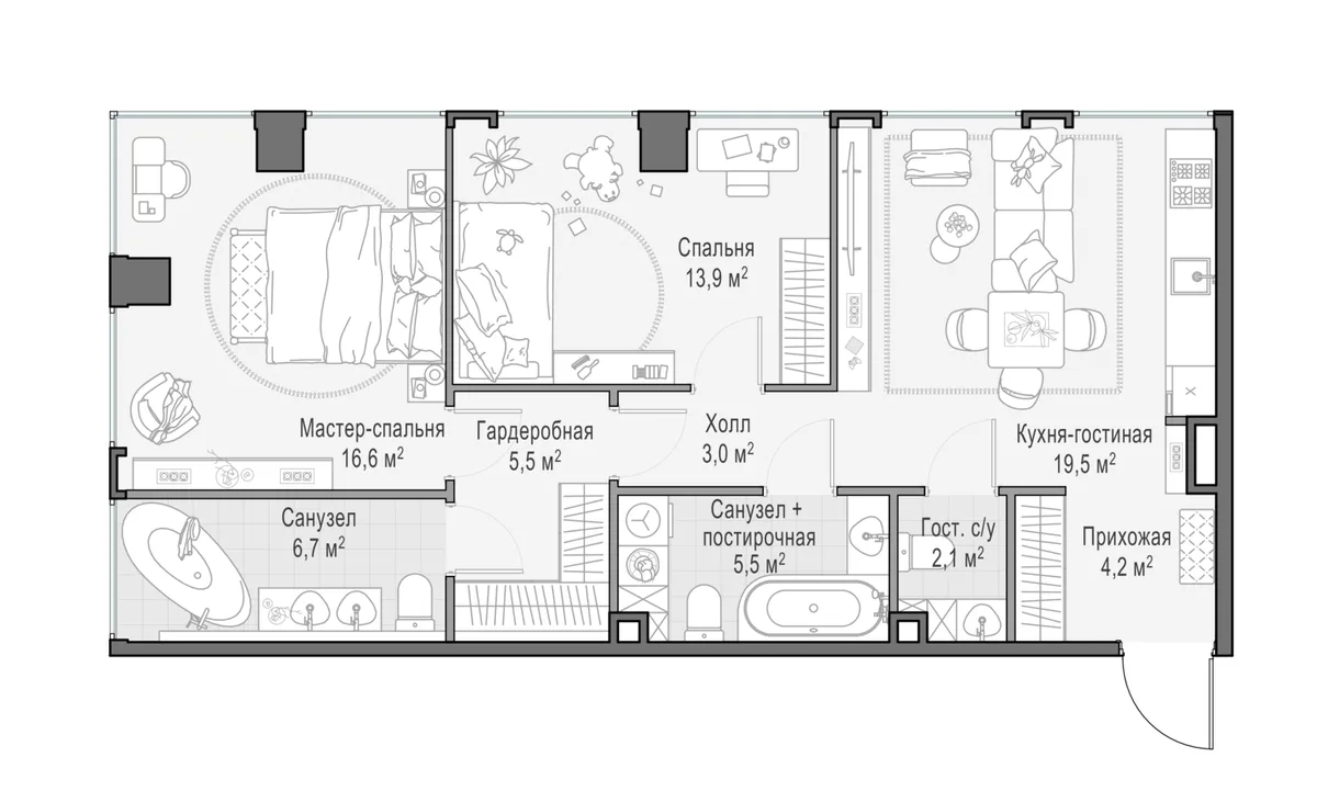 3-комнатная квартира 77,6 м² в ЖК «Life Time» — планировки 1