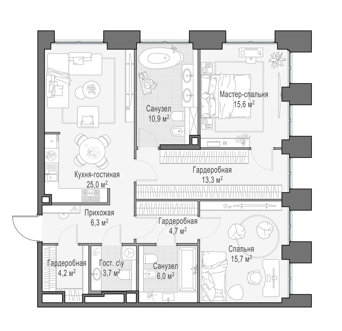 3-комнатная квартира 106,4 м² в ЖК «Life Time» — планировки 1