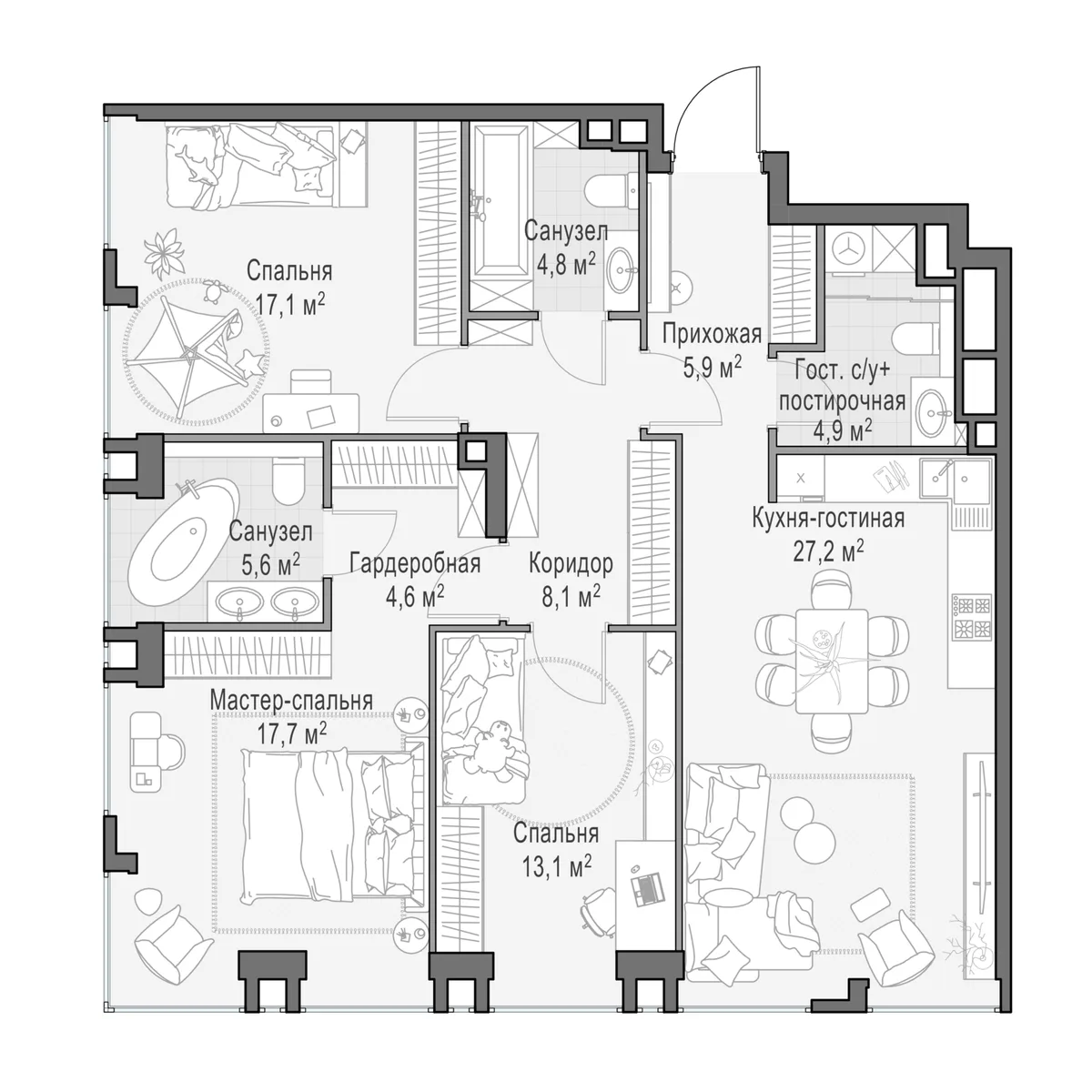 4-комнатная квартира 109,8 м² в ЖК «Life Time» — планировки 1