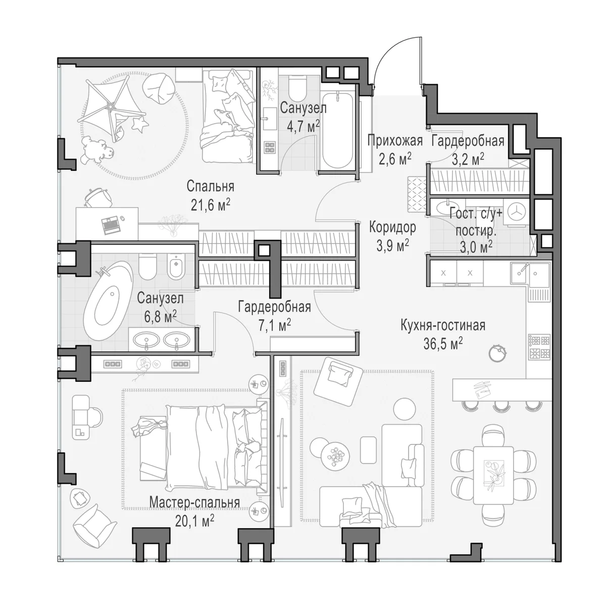 4-комнатная квартира 109,8 м² в ЖК «Life Time» — планировки 2