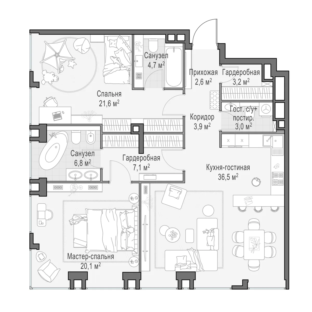 4-комнатная квартира 110 м² в ЖК «Life Time» — планировки 2