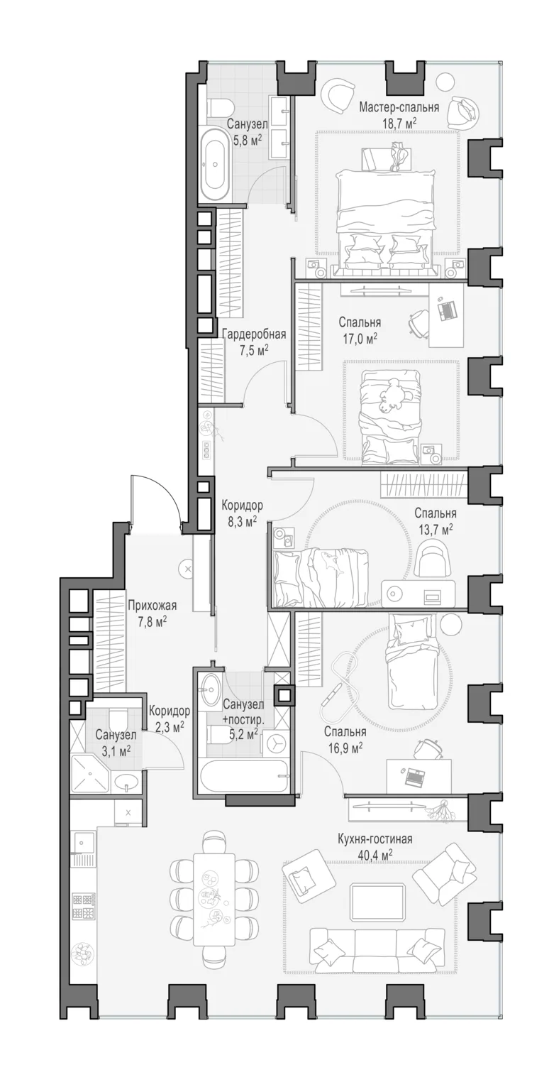 4-комнатная квартира 148,5 м² в ЖК «Life Time» — планировки 2