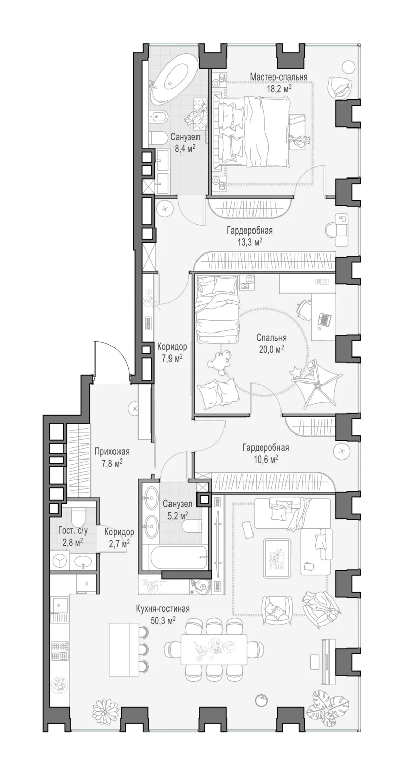 4-комнатная квартира 148,5 м² в ЖК «Life Time» — планировки 3