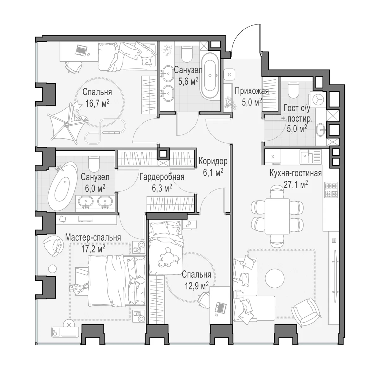 4-комнатная квартира 108,4 м² в ЖК «Life Time» — планировки 1
