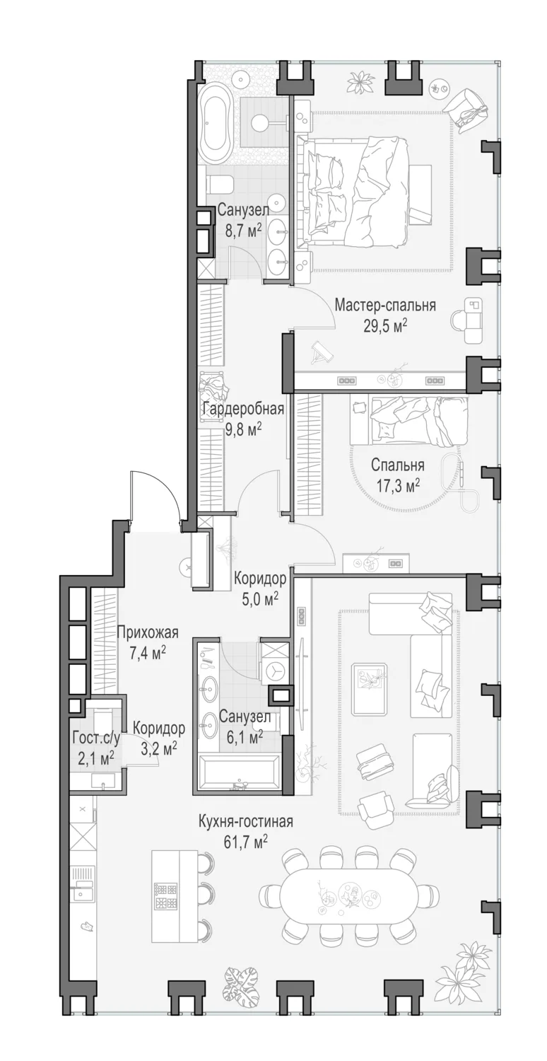 4-комнатная квартира 151,6 м² в ЖК «Life Time» — планировки 1
