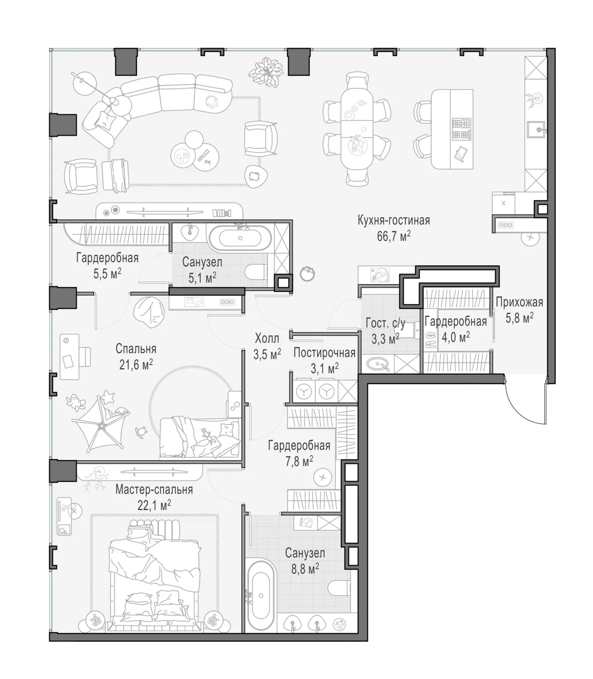 4-комнатная квартира 157,6 м² в ЖК «Life Time» — планировки 1