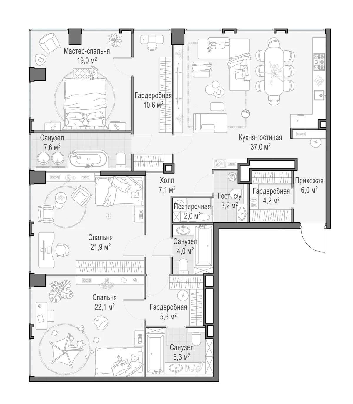 4-комнатная квартира 157,6 м² в ЖК «Life Time» — планировки 4