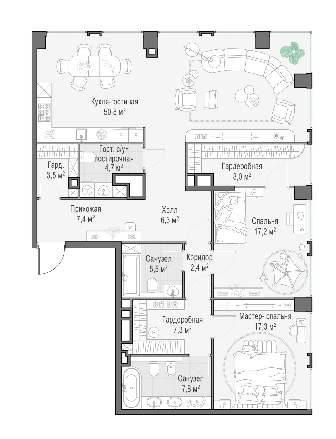 4-комнатная квартира 139 м² в ЖК «Life Time» — планировки 2
