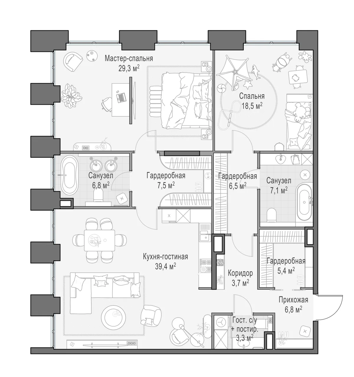 4-комнатная квартира 135,4 м² в ЖК «Life Time» — планировки 1