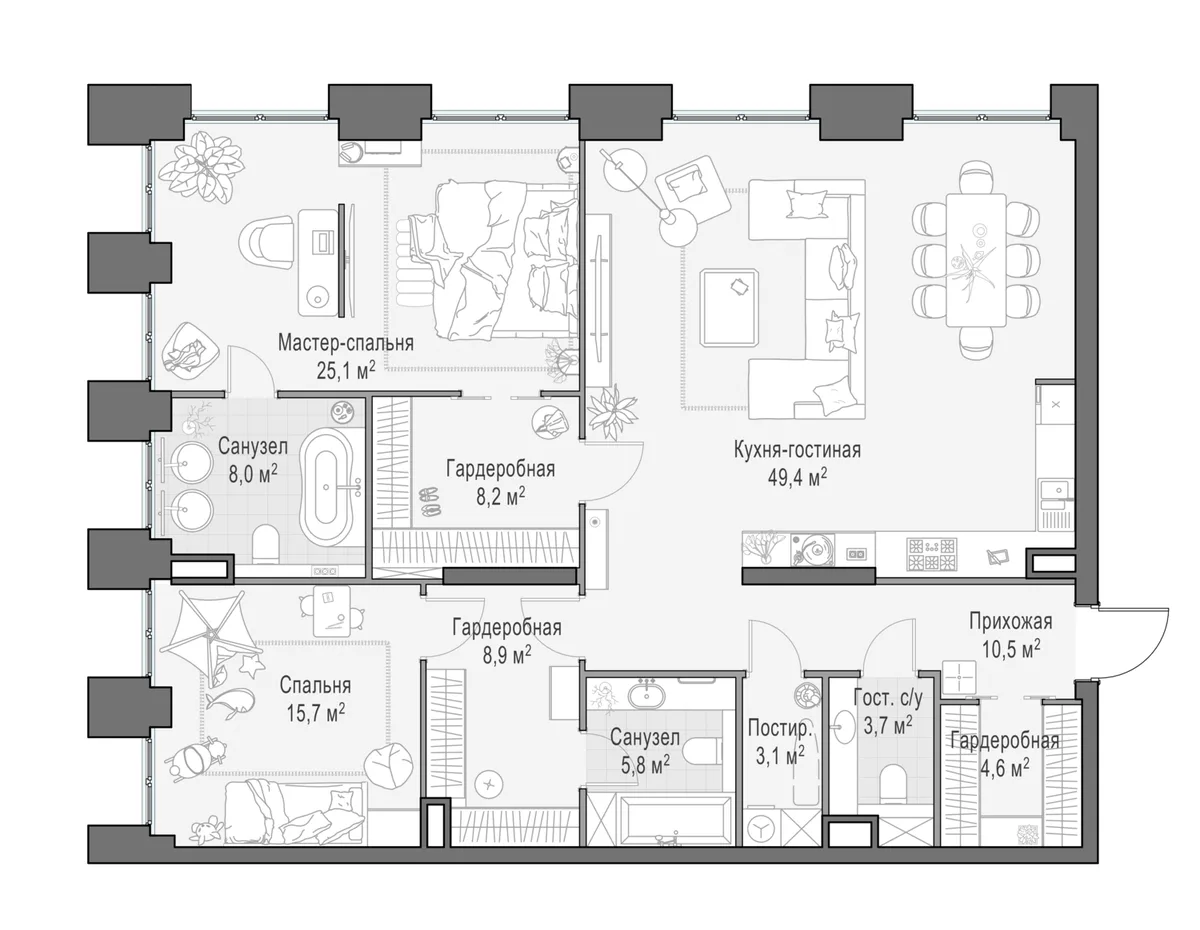 4-комнатная квартира 143,6 м² в ЖК «Life Time» — планировки 1